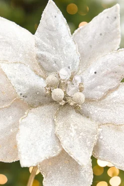 21" x 10.5" Platinum Glitter Poinsettia Stem