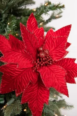 24” x 11" Poinsettia Stem - Red with Red Glitter
