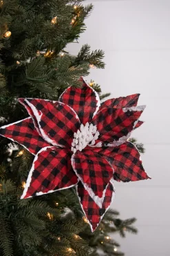22” x 11" Red and Black Plaid Poinsettia Stem