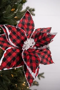 22” x 11" Red and Black Plaid Poinsettia Stem