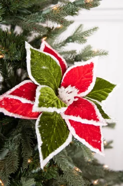 22” x 11.5" Red and Green Poinsettia Stem