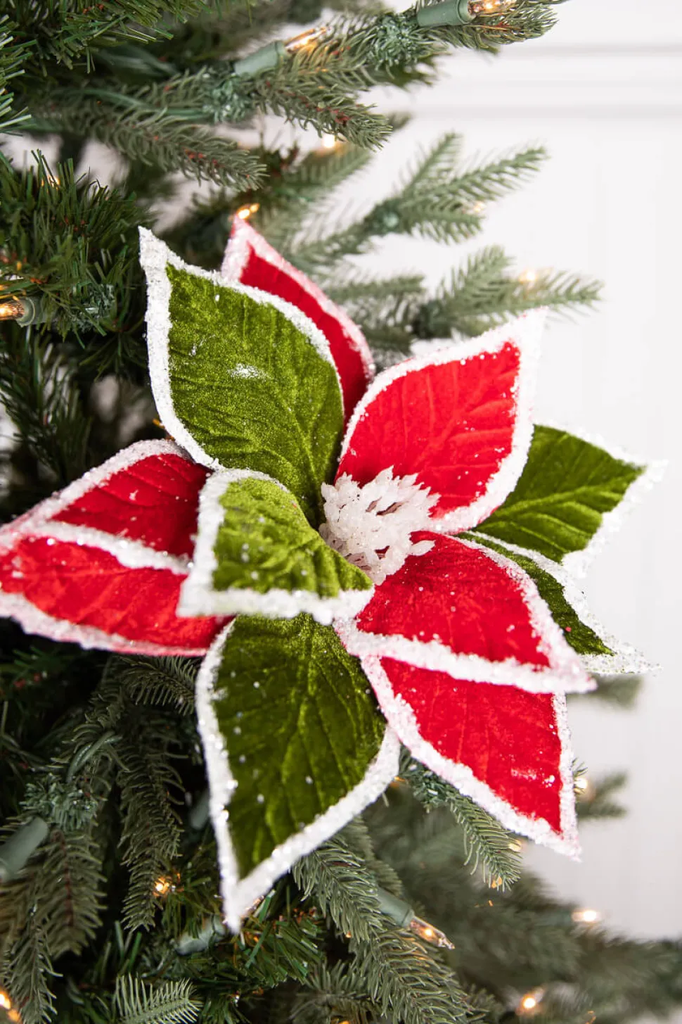 22” x 11.5" Red and Green Poinsettia Stem