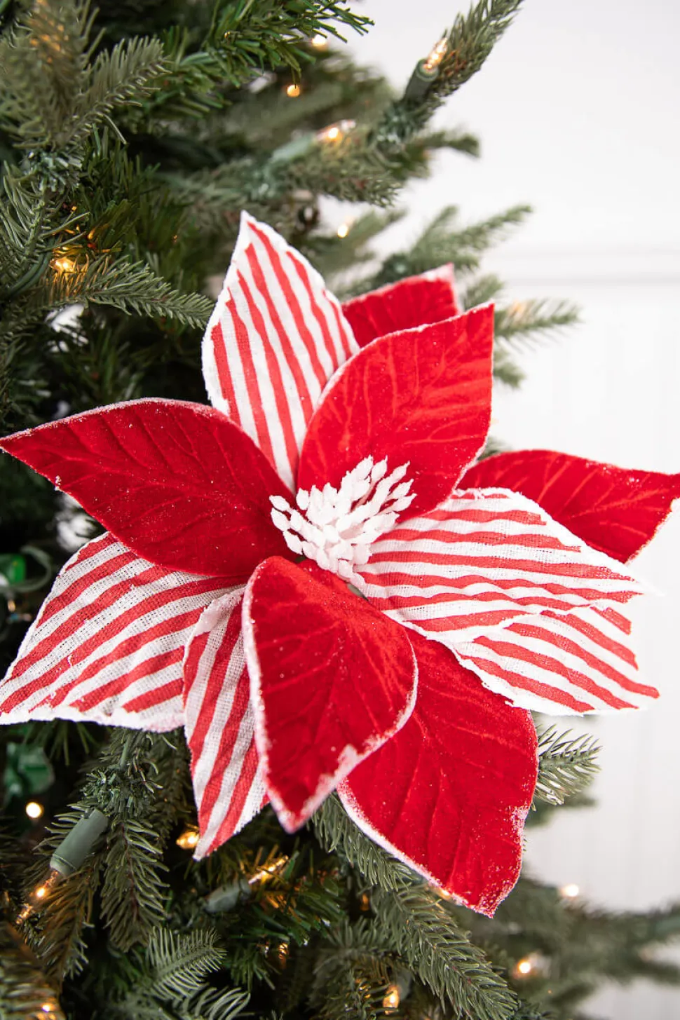 22” x 12" Red and White Poinsettia Stem