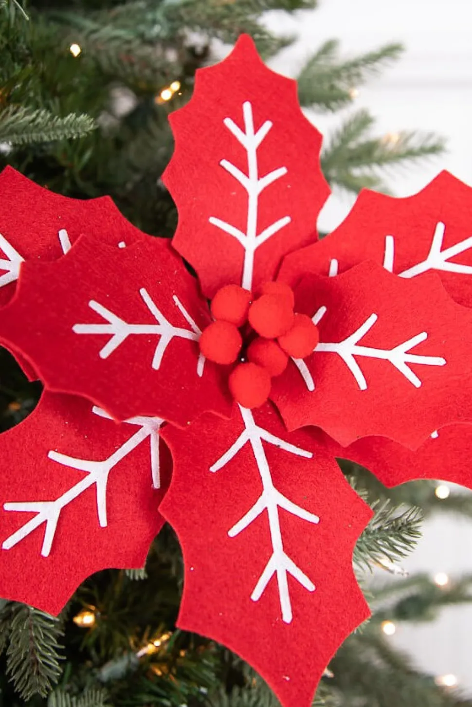 22” x 11" Red and White Poinsettia Stem with Red Berries