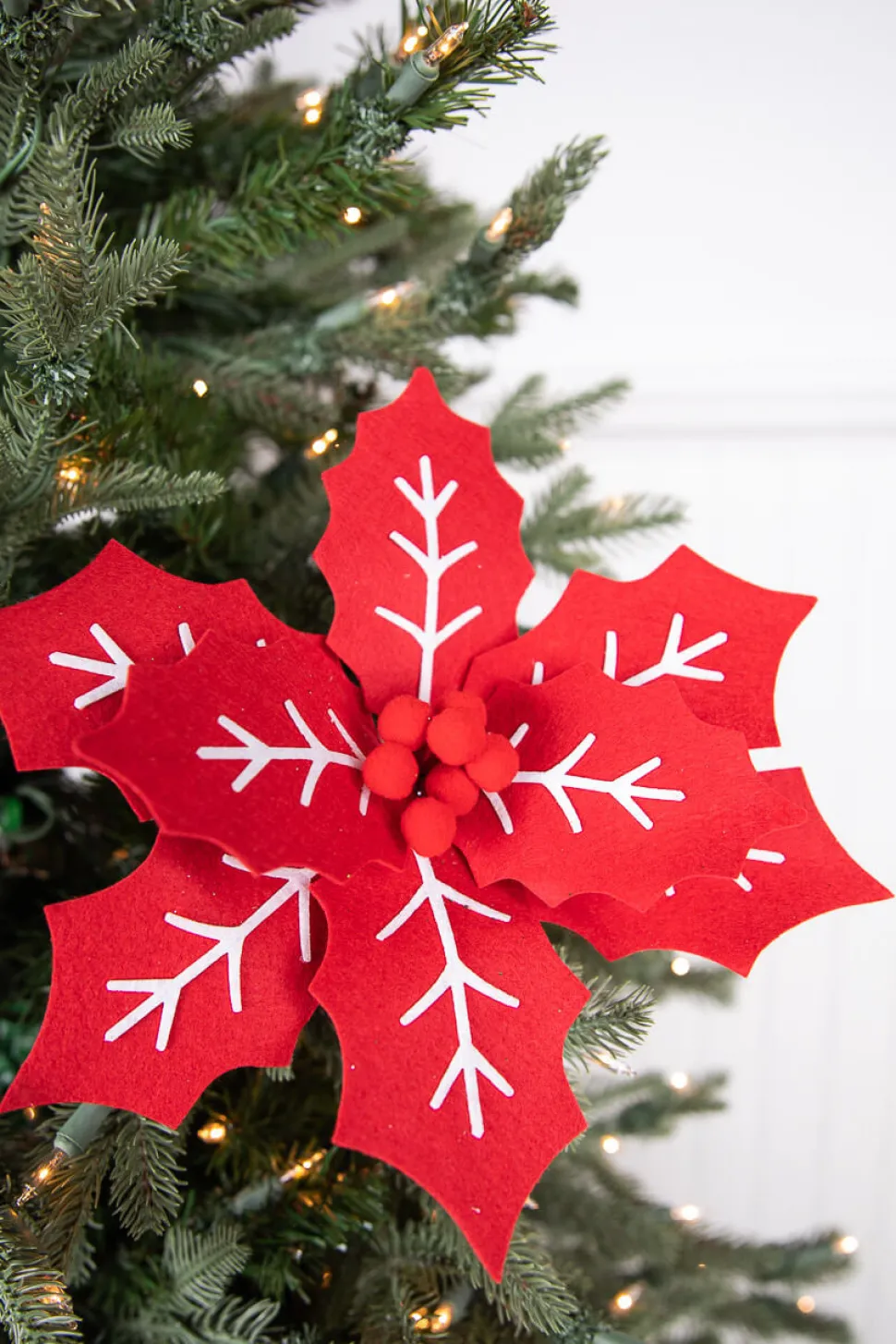 22” x 11" Red and White Poinsettia Stem with Red Berries