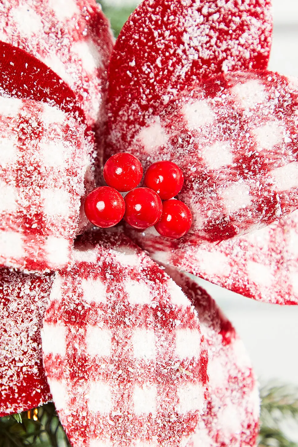 21” x 9" Red and White Poinsettia Stem with Red Berries