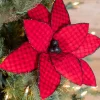 24” x 14" Red/Black Buffalo Check Velvet Poinsettia Stem