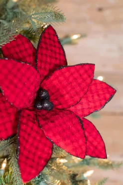 24” x 14" Red/Black Buffalo Check Velvet Poinsettia Stem
