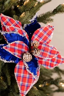 22” x 11" Red & Blue Plaid Poinsettia Stem
