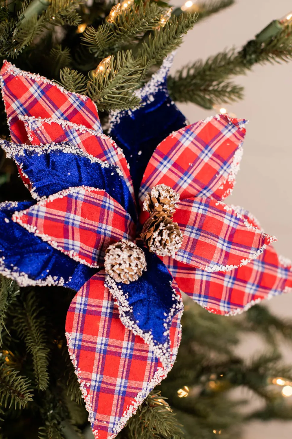 22” x 11" Red & Blue Plaid Poinsettia Stem
