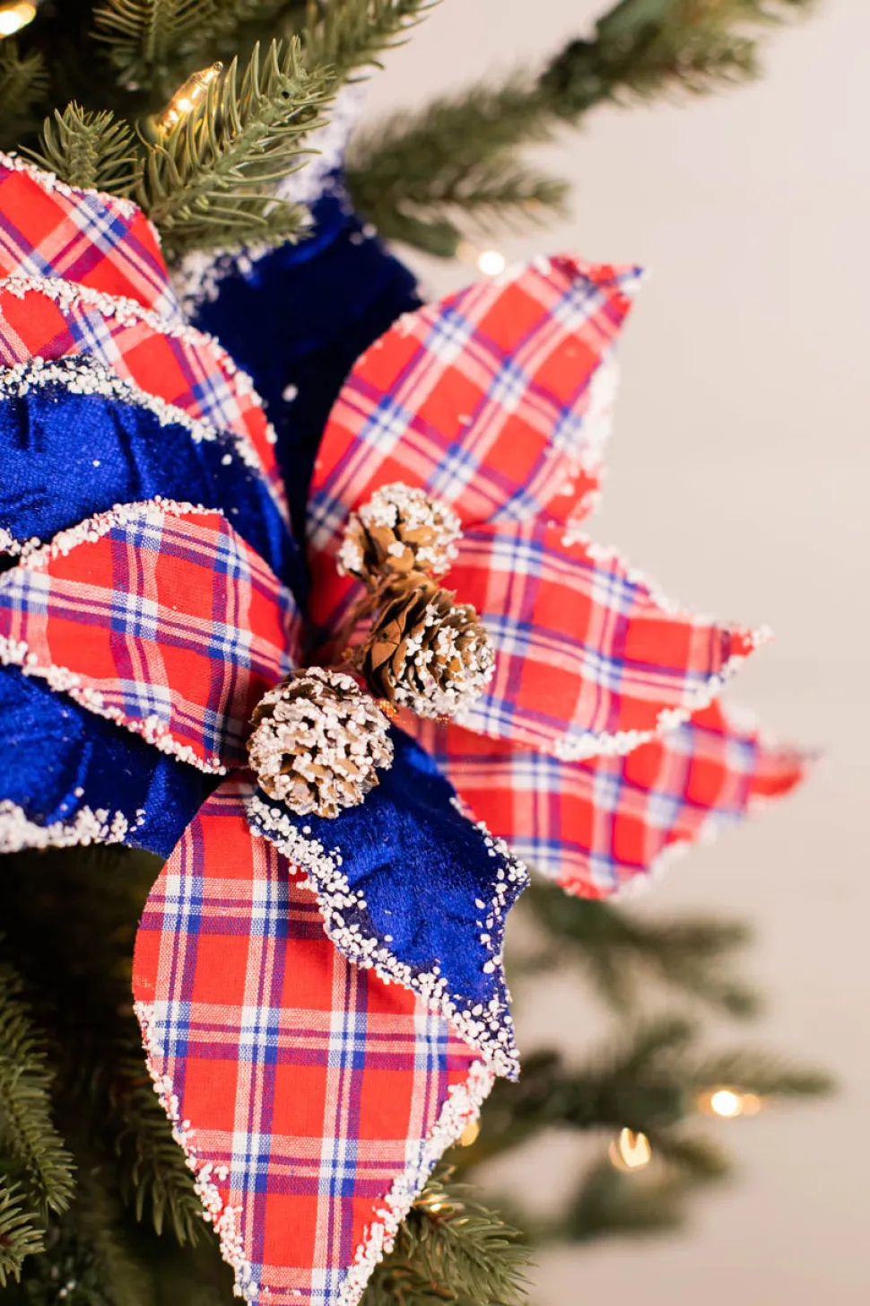 22” x 11" Red & Blue Plaid Poinsettia Stem