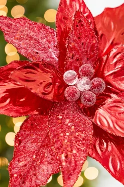 24" x 10" Red Glitter Edge & Bead Poinsettia Stem