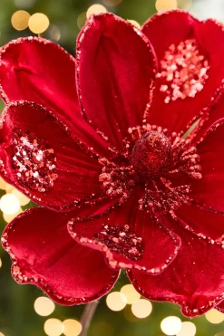 21" x 10" Red Glitter Magnolia Stem