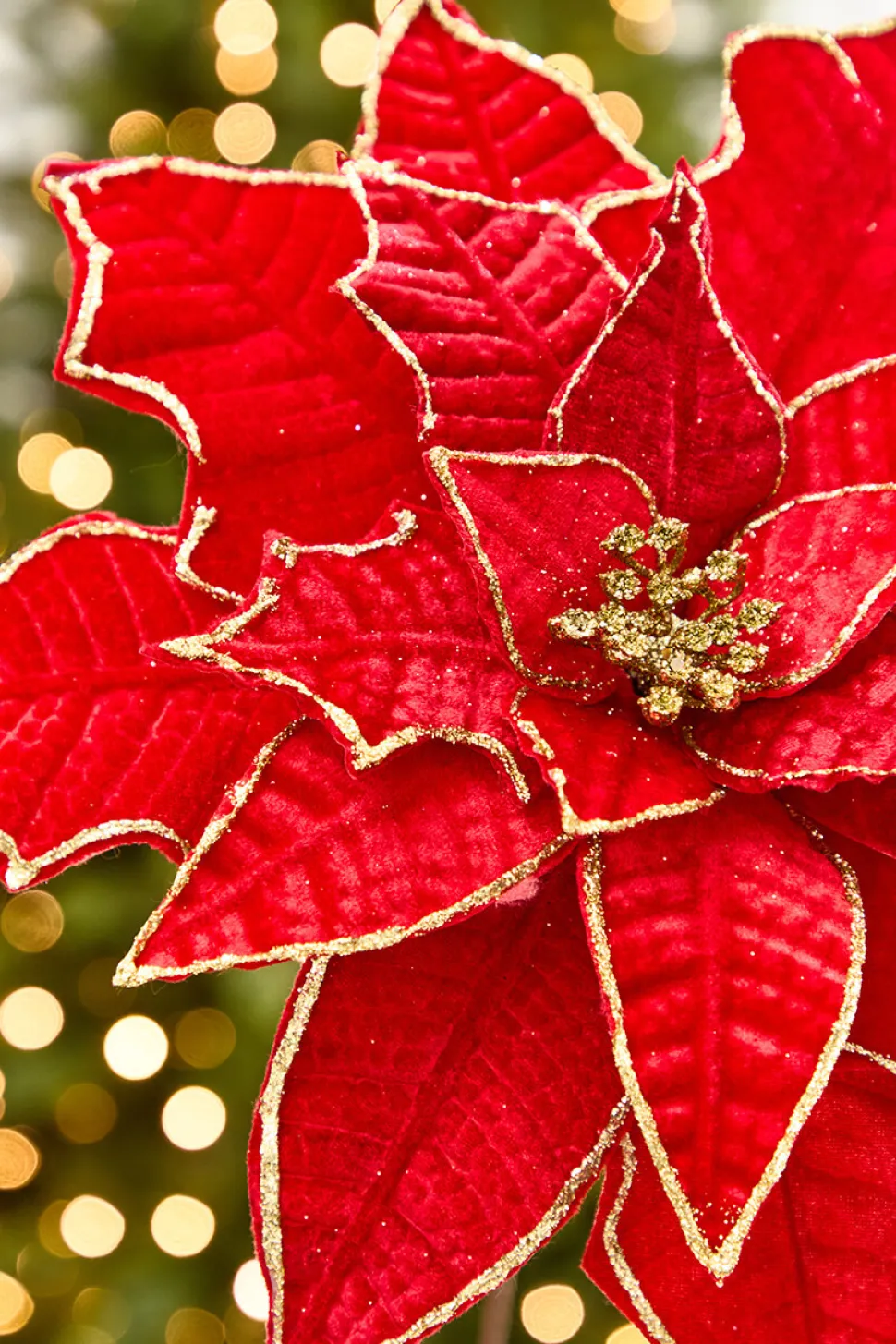19" x 14" Red & Gold Poinsettia Stem