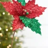 19" x 12" Red & Green Glitter Poinsettia Stem