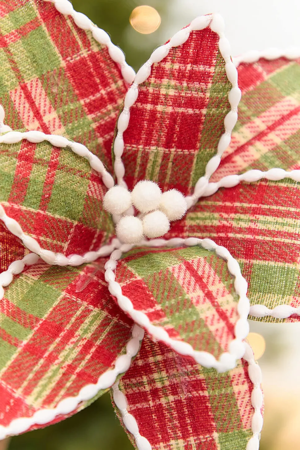 19" x 12" Red & Green Plaid Poinsettia Pick