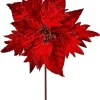 20” x 12" Red Velvet Gold Mix Glitter Poinsettia Stem
