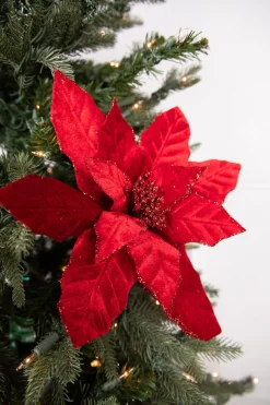 22” x 12.5" Red Velvet Poinsettia Stem