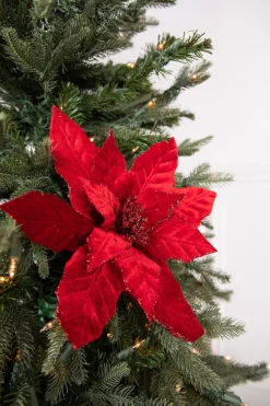 22” x 12.5" Red Velvet Poinsettia Stem