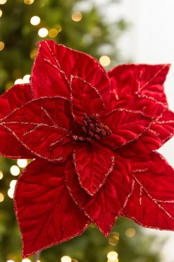 22" x 13" Red Velvet Poinsettia Stem