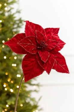 22" x 13" Red Velvet Poinsettia Stem