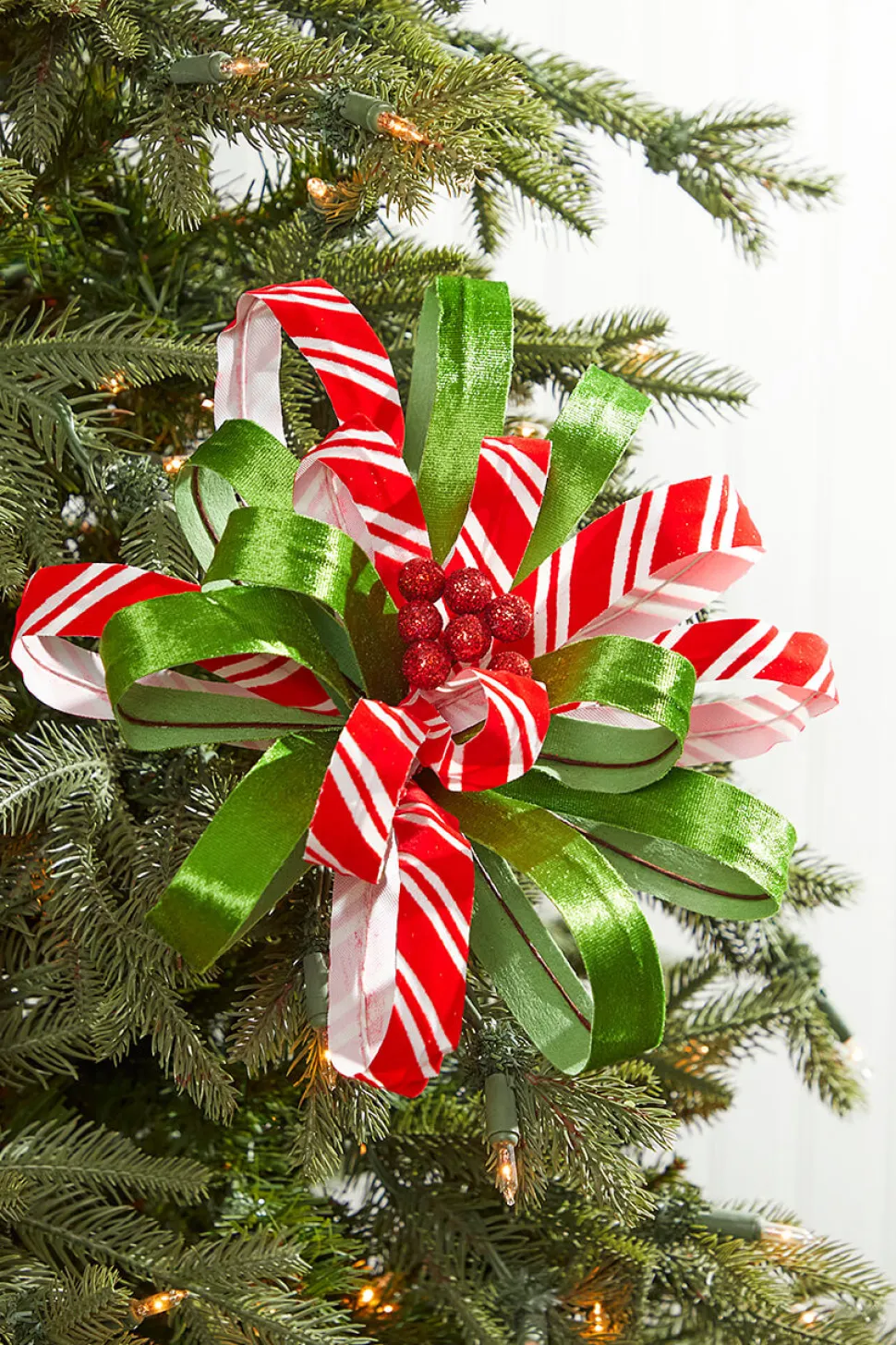22" x 11" Red, White and Green Ribbon Flower Stem