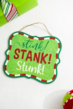 11" x 9" Red White Green Glitter Sign - "Stink! Stank! Stunk!"