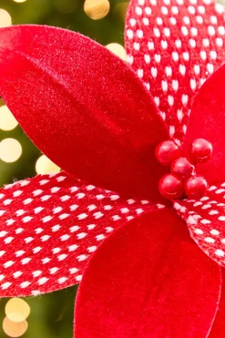 19" x 12" Red & White Patterned Poinsettia Stem