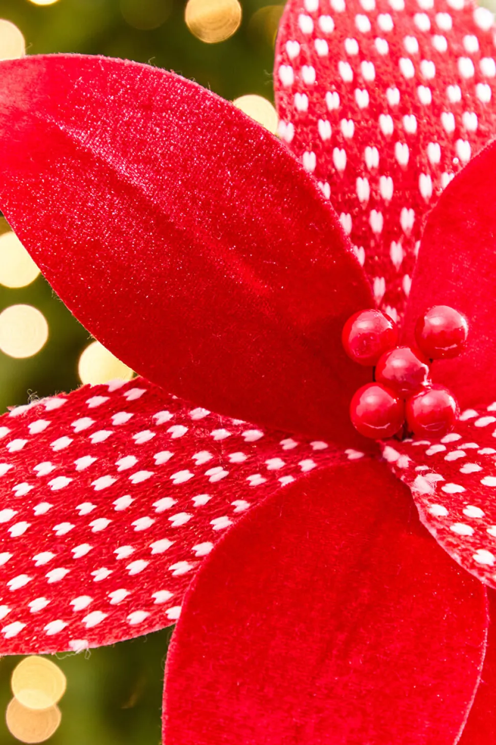 19" x 12" Red & White Patterned Poinsettia Stem