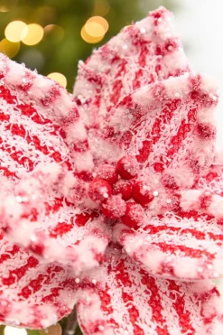 20" x 11" Red & White Poinsettia Stem