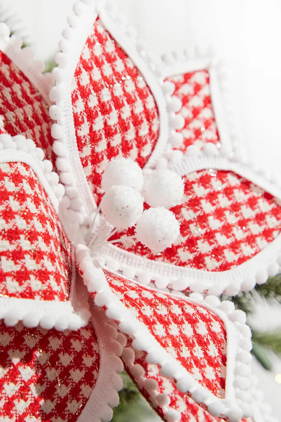 19" x 12" Red & White Polka Dot Poinsettia Stem