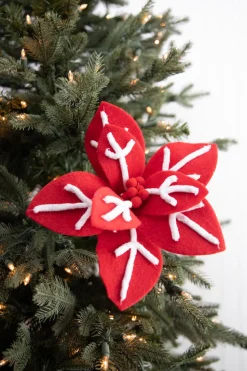 22” x 12" Red/White Snowflake Poinsettia Stem