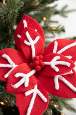 22” x 12" Red/White Snowflake Poinsettia Stem