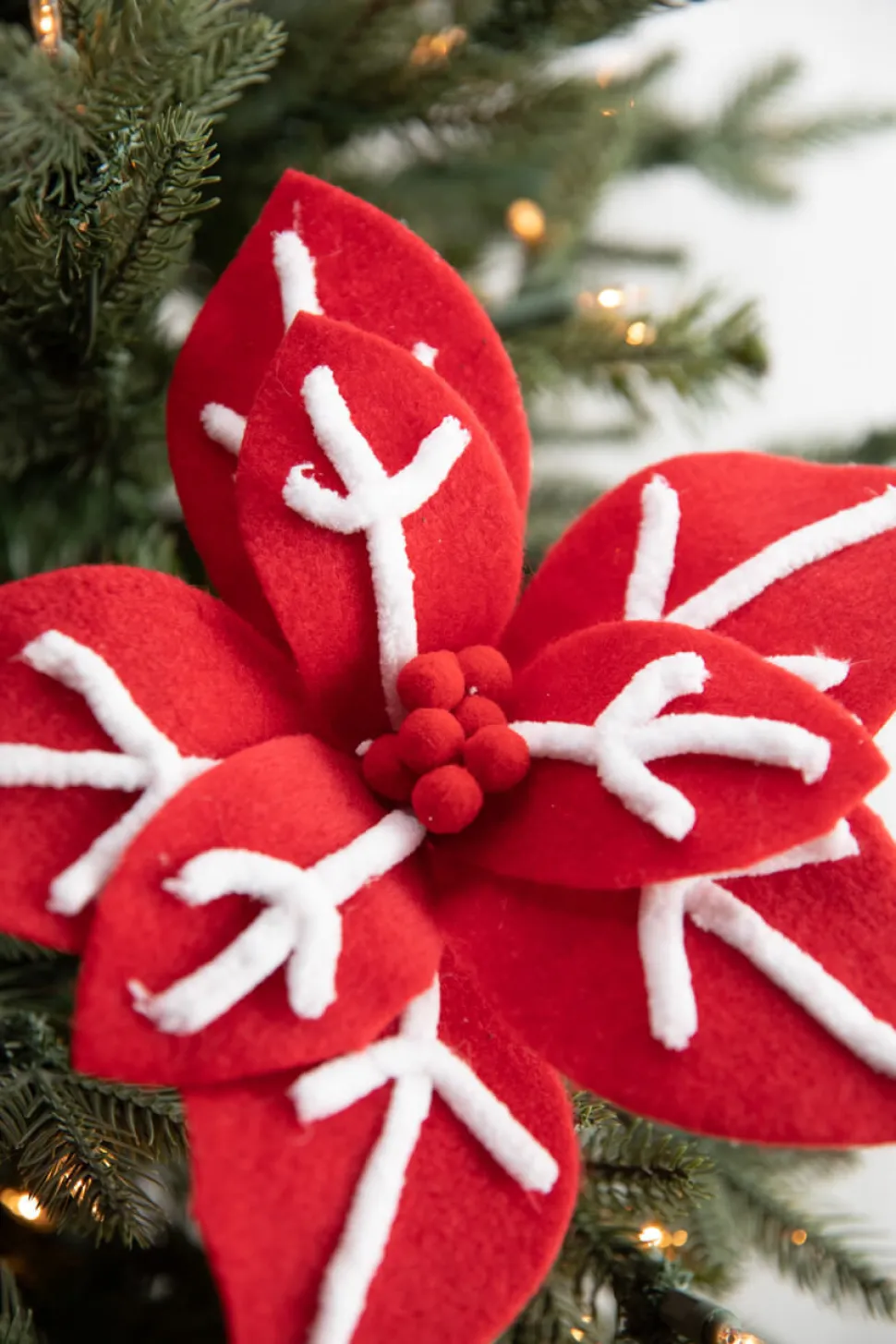 22” x 12" Red/White Snowflake Poinsettia Stem
