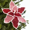 20" x 13" Red & White Striped Glitter Poinsettia Stem