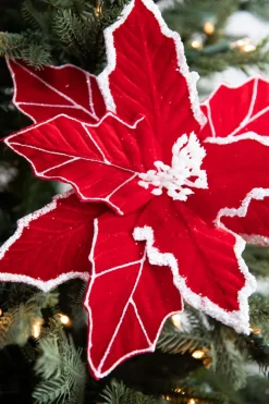 22” x 13" Red/White Velvet Glitter Poinsettia