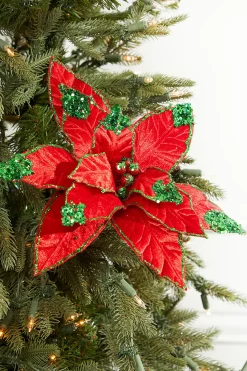 22" x 11" Red with Green Glitter Tip Velvet Stem