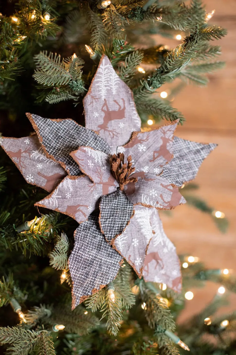 22” x 12" Reindeer Check Poinsettia Stem