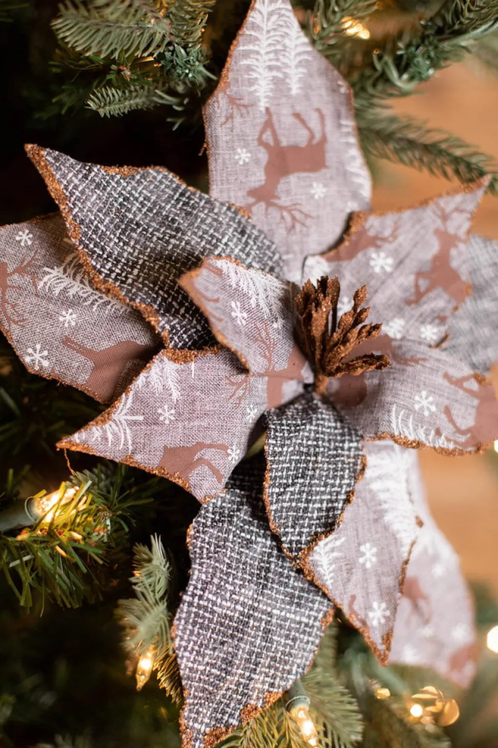 22” x 12" Reindeer Check Poinsettia Stem