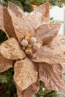 24" x 11" Rose Gold Beaded Sequins Poinsettia Stem