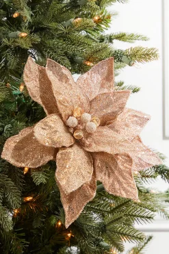 24" x 11" Rose Gold Beaded Sequins Poinsettia Stem