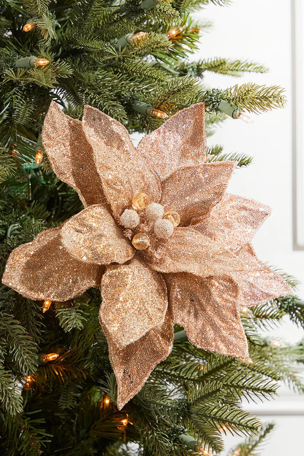 24" x 11" Rose Gold Beaded Sequins Poinsettia Stem