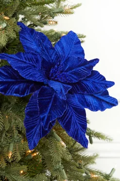 22" x 11" Royal Blue Velvet Poinsettia Stem