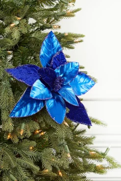 22” x 12” Royal Blue Velvet Poinsettia Stem