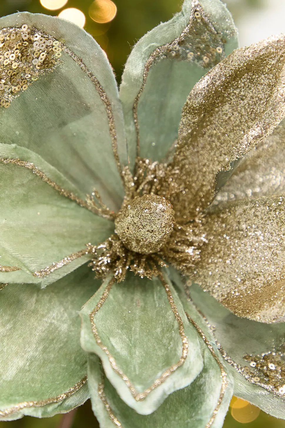 22" x 11" Sage & Platinum Velvet Glitter Magnolia Stem