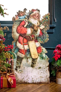 48” x 24.5” Santa & His Bag of Toys Metal Yard Decoration