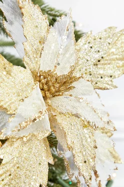 22” x 14" Sheer Glitter Poinsettia Stem - Champagne