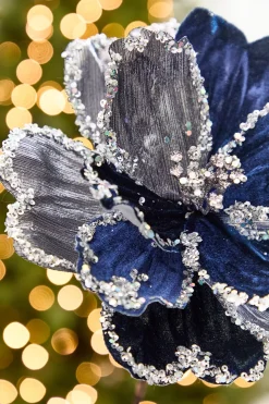 19" x 9" Silver & Dark Blue Magnolia Stem