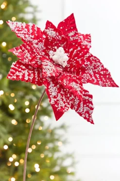 19" x 13.5" Snowy Red Poinsettia Stem