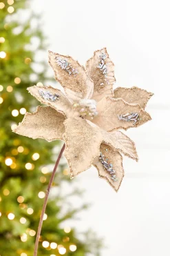 19" x 12" Taupe & Platinum Poinsettia Stem